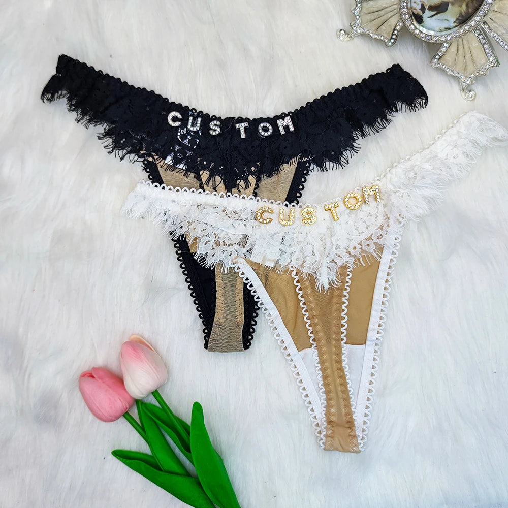 Custom Thong with Named Custom Name Thong DIY Letters Lace Underwear G-String Personalized Letter Panties For Women Bikini Gift