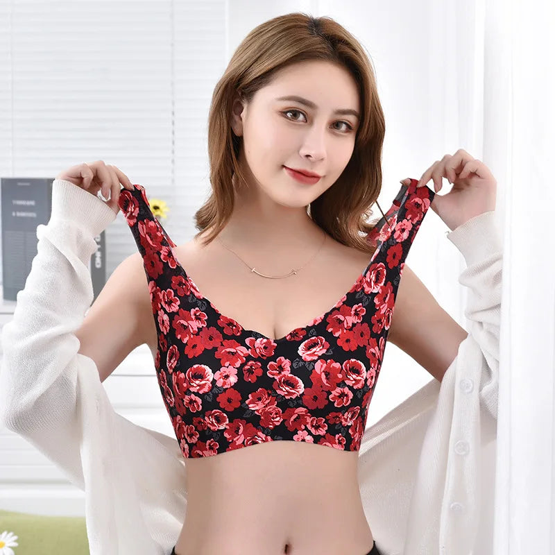 Ice Silk Bra Seamless Wire Free Bras Women Push Up Brassiere Underwear Comfortable Sleep Top With Chest Pad Bralette Lingerie