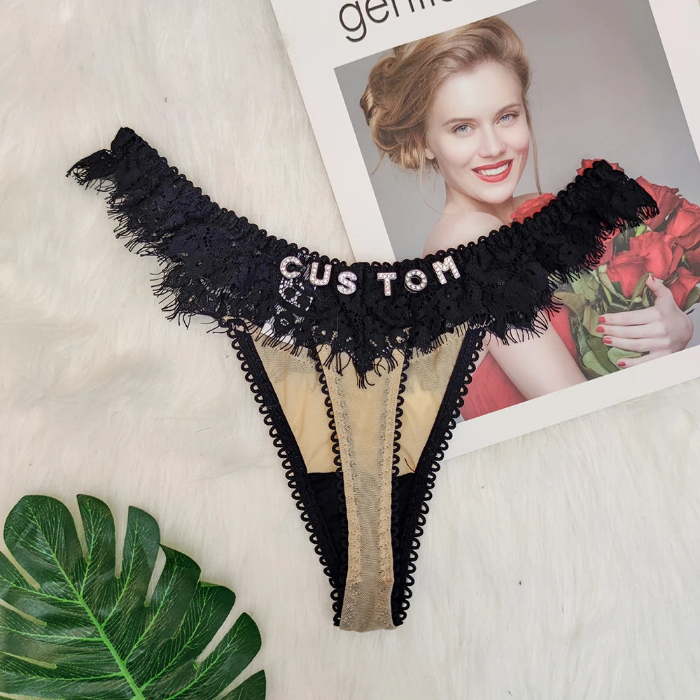 Custom Thong with Named Custom Name Thong DIY Letters Lace Underwear G-String Personalized Letter Panties For Women Bikini Gift