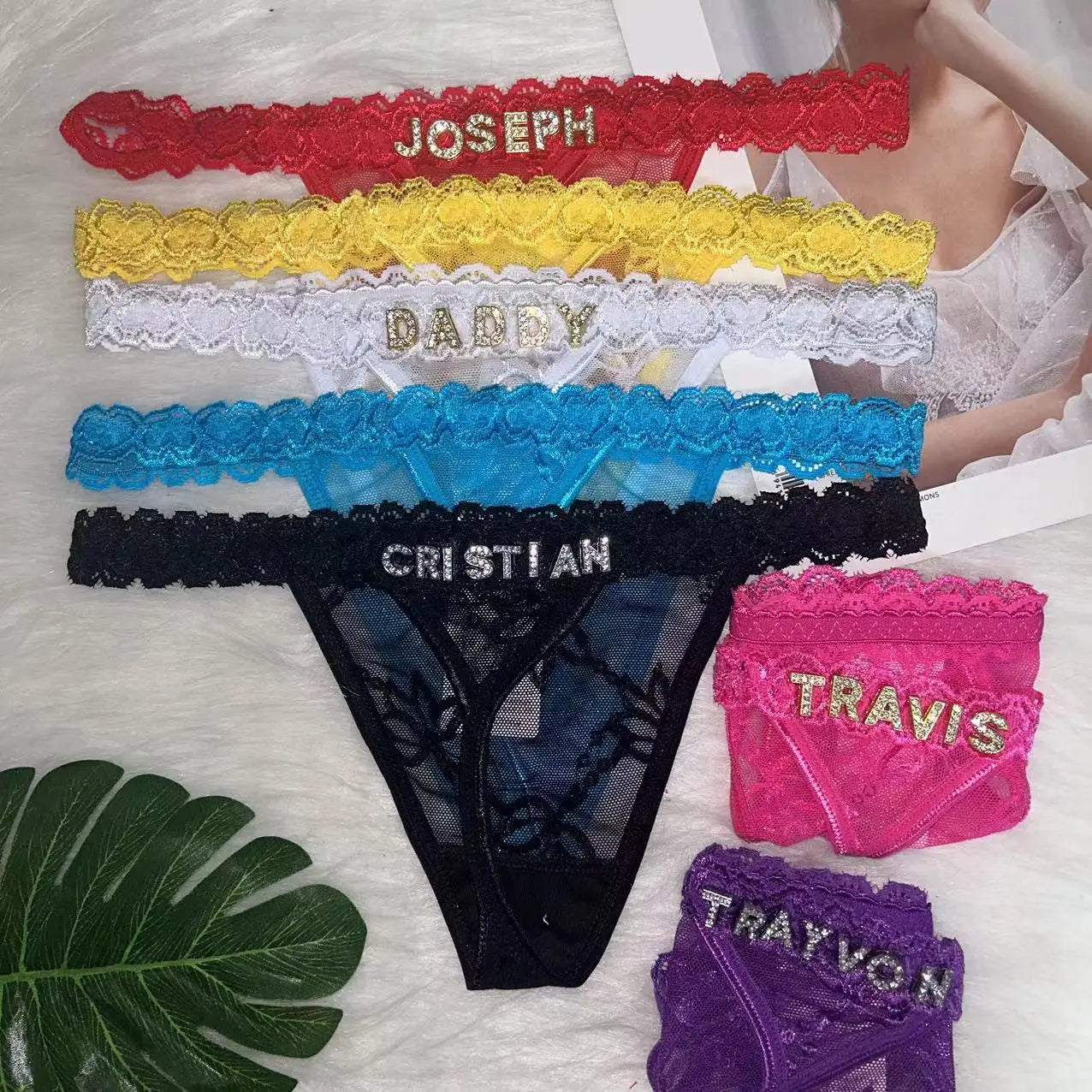 Custom Name Thongs Customized Panties with Boyfriend's Name Lace Thongs Personalized Underwear Panties G-String Personal Gift