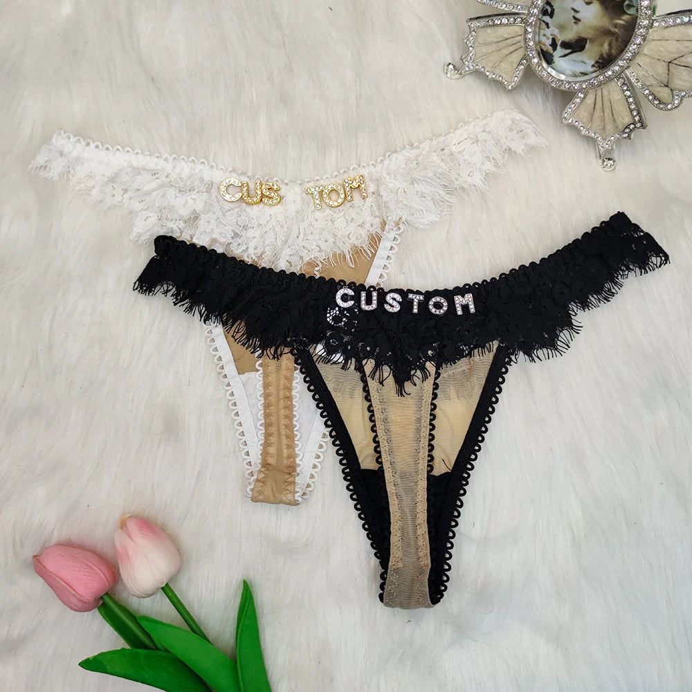 Custom Thong with Named Custom Name Thong DIY Letters Lace Underwear G-String Personalized Letter Panties For Women Bikini Gift