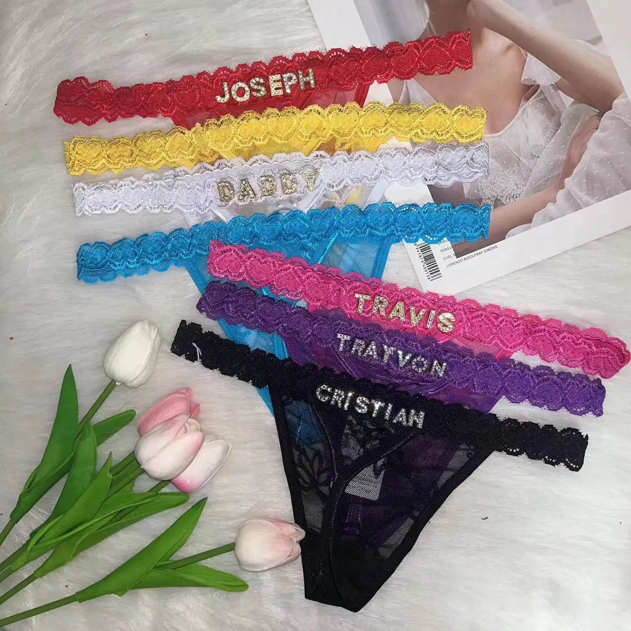 Custom Name Thongs Customized Panties with Boyfriend's Name Lace Thongs Personalized Underwear Panties G-String Personal Gift