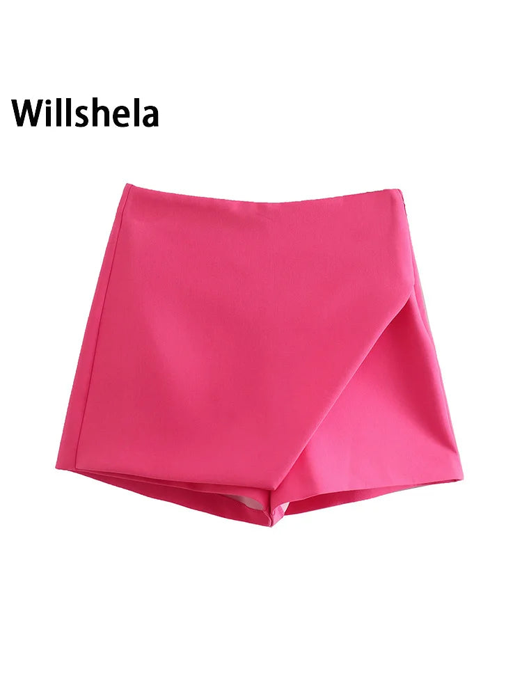 Willshela Women Fashion Asymmetrical Shorts Skirts High Waist Back