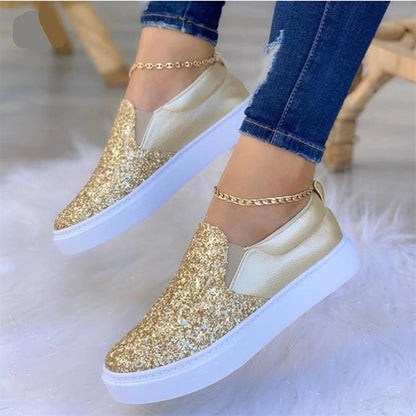 Moccasins Glitter Flat Female Loafers Shoes Black/Rose Gold/Black/Gold