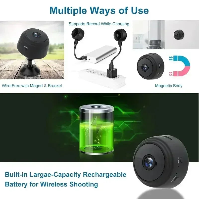 Mini wireless surveillance camera, WiFi, security monitoring, remote