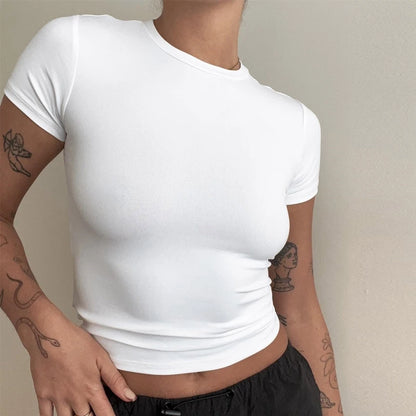 Woman Clothing Short Sleeve T-shirt Slim Fit Tops Female O-Neck