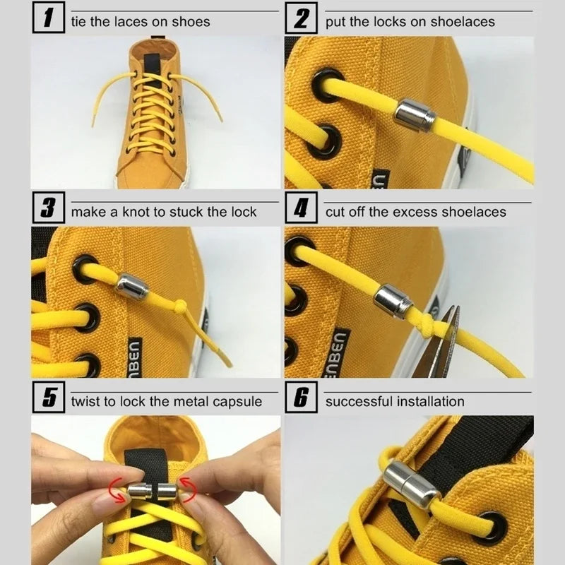 100cm  Elastic No Tie Shoelaces Metal Lock Shoe Laces For Kids Adult