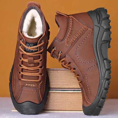 Men's Fall and Winter PU Leather Shoes Padded Thickened Waterproof