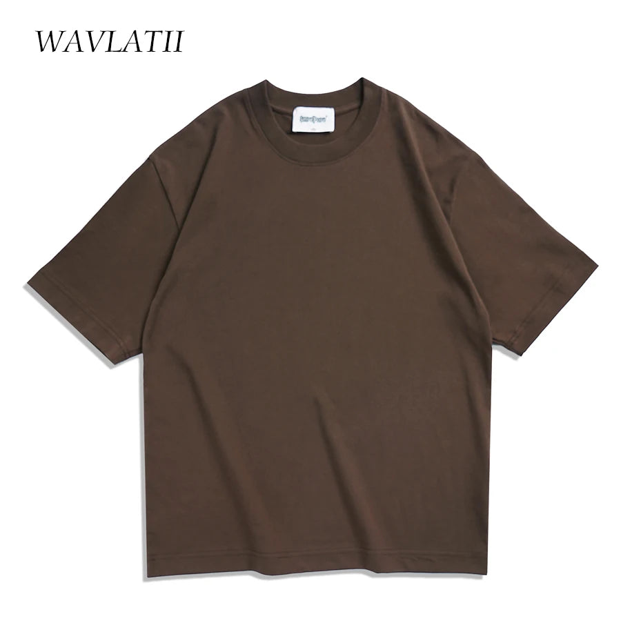 WAVLATII Oversized Summer T shirts for Women Men Brown Casual Female