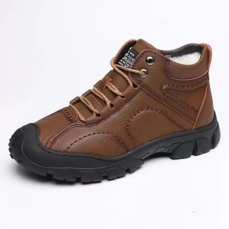 Men's Fall and Winter PU Leather Shoes Padded Thickened Waterproof