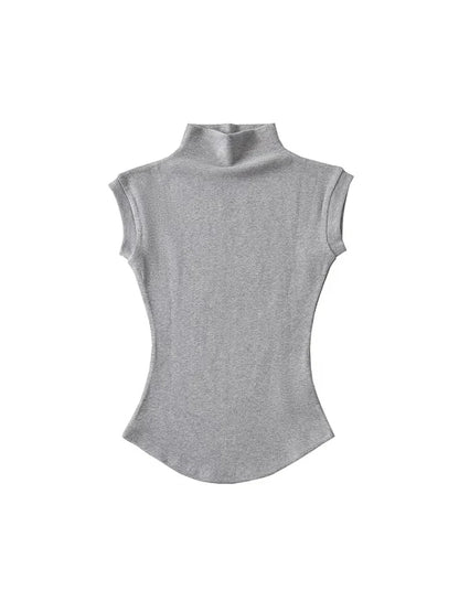 Women Summer Sexy Turtleneck Sleeveless T-Shirts Tops Solid Slim Fit