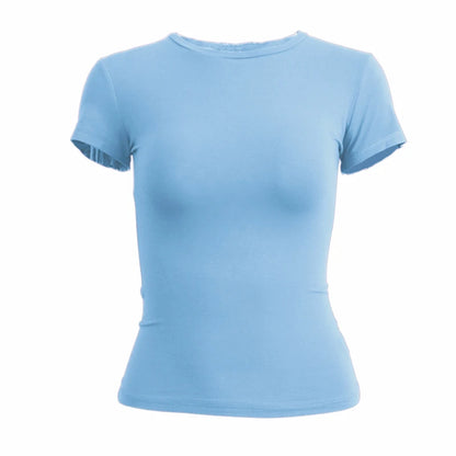 Woman Clothing Short Sleeve T-shirt Slim Fit Tops Female O-Neck