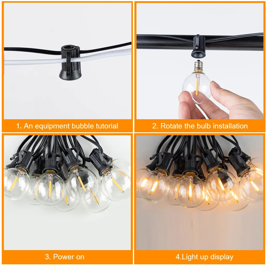 G40 LED Outdoor String Ball Lights 7.6M/20M Shatterproof Patio Lights