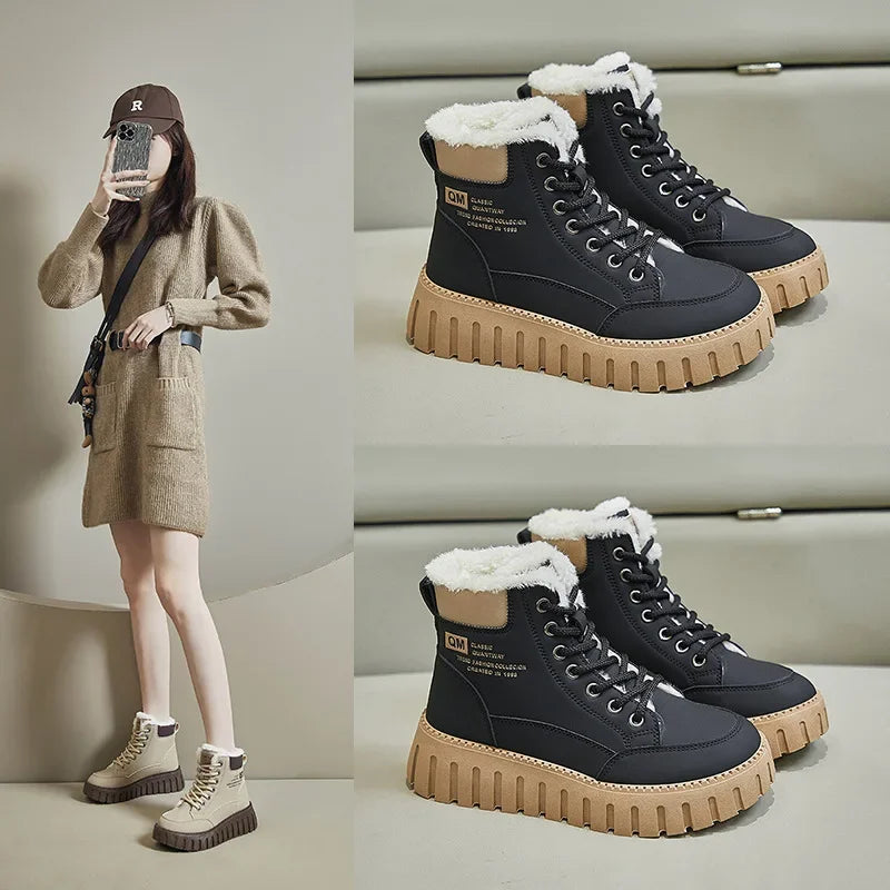 Women's Boots 2024 Winter New High Top Women Plush Warm Student Cotton