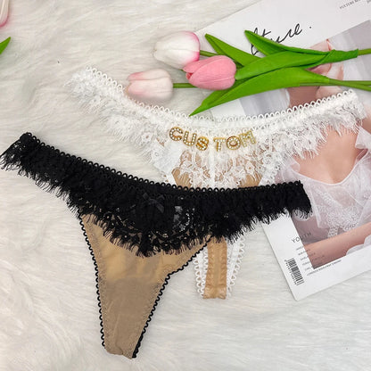 Custom Thong with Named Custom Name Thong DIY Letters Lace Underwear G-String Personalized Letter Panties For Women Bikini Gift